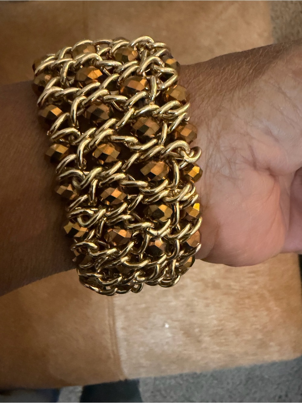 Gold-Tone Multi-Chain Beaded Stretch Bracelet - Gold